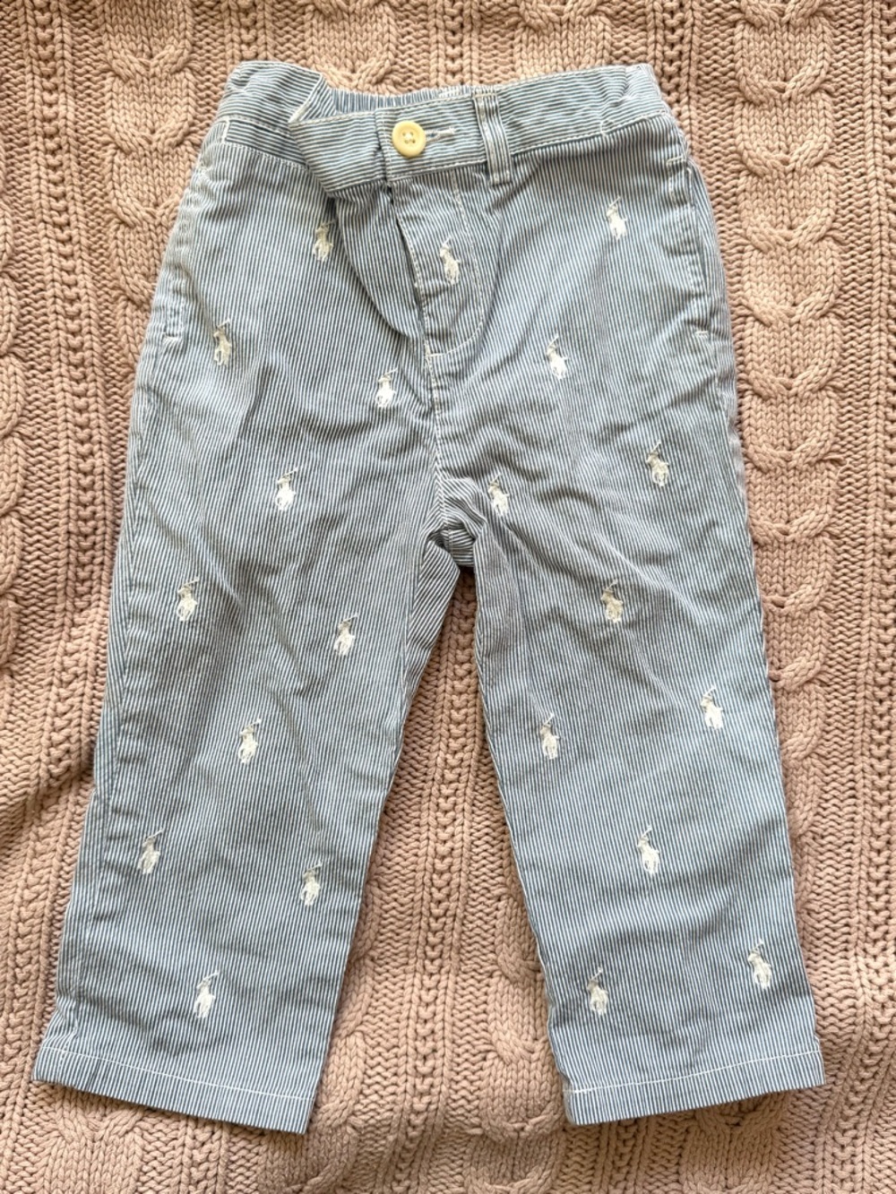 Ralph Lauren Baby Boy Striped Pants 18M | Blue Seersucker Polo Pony Preppy
